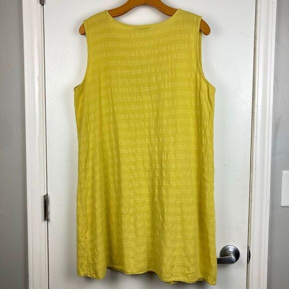 Lungo L’Arno Yellow V-neck Sleeveless Dress 100% Cotton Embroidered Sequin sz L - Picture 4 of 7
